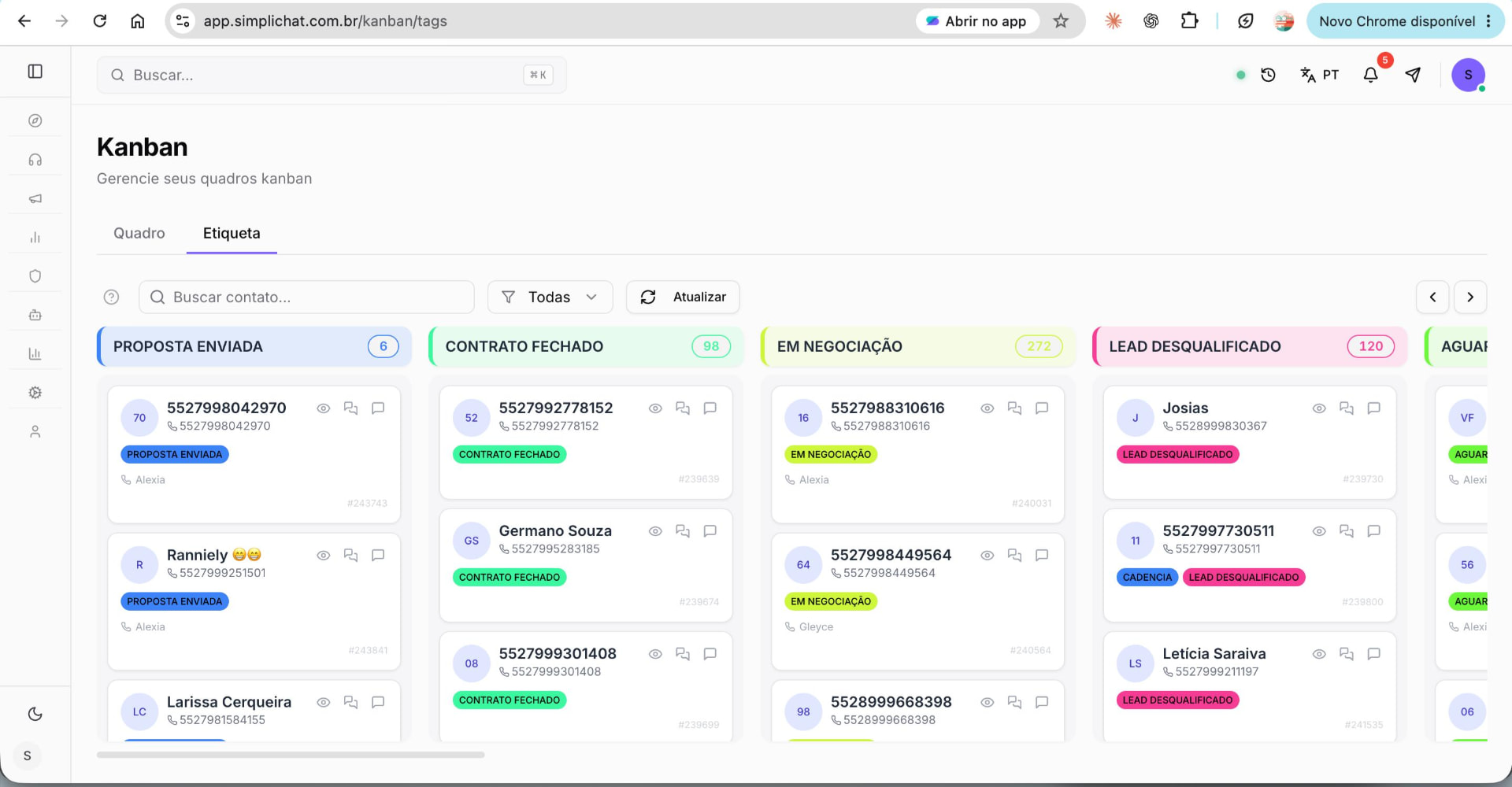 CRM Kanban da plataforma